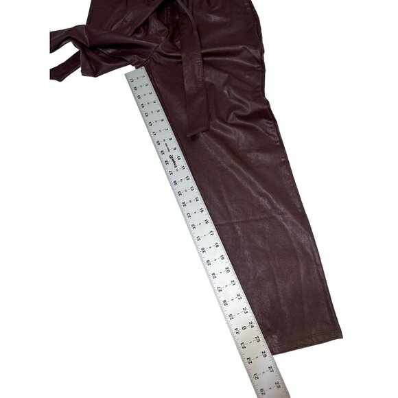Commando Faux Leather Paperbag Pants Women Medium Brown High Rise Cropped Belted - Picture 5 of 13